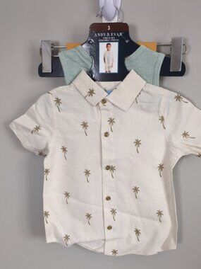 NWT Andy & Evan Palm Tree-Print 3 Piece Set Linen Blend Size 3